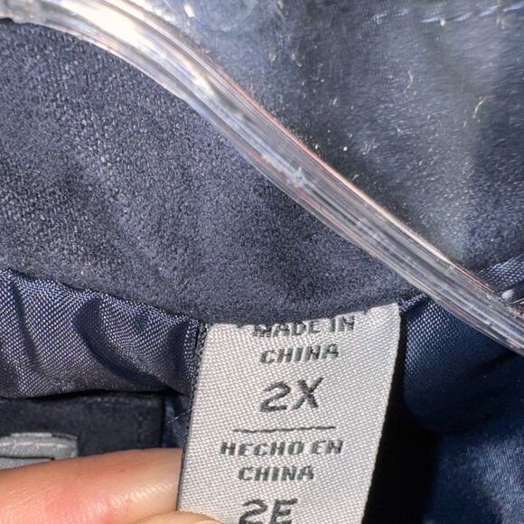 LEVI'S Women's Belted Dark Navy Faux Suede Moto Jacket Size 2X Cropped - Picture 4 of 6